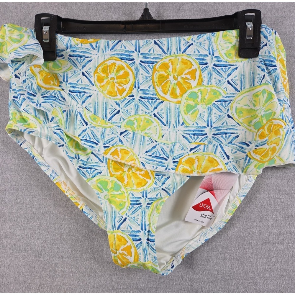 Lands‎ End Ruffle Swim Bottom 12 Citrus Lime Lemon Chlorine Resist Lycra NEW